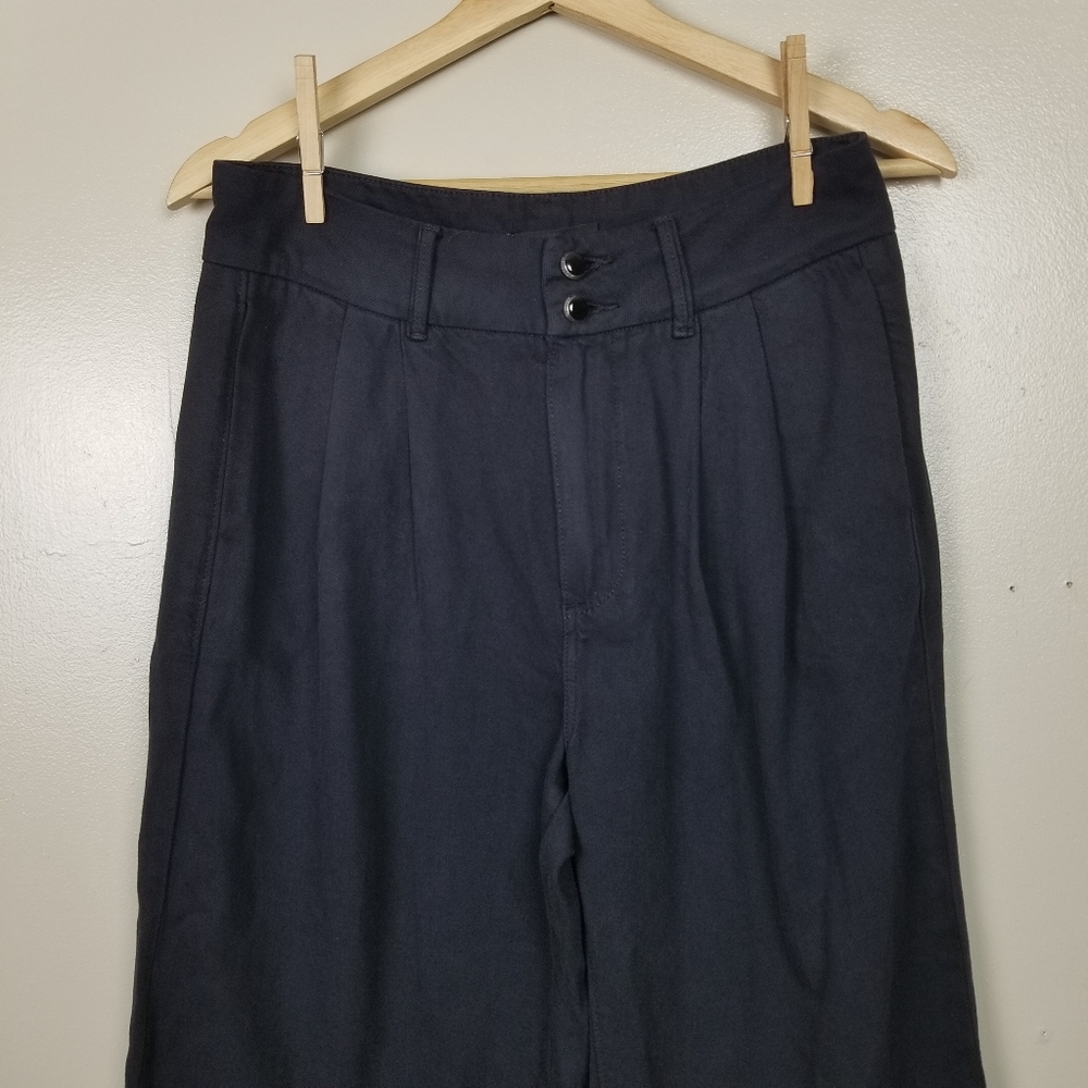 PAIGE Pleated Clarice Trouser Pants Wide Leg High Waisted Culottes Navy Blue 28 - Picture 3 of 12